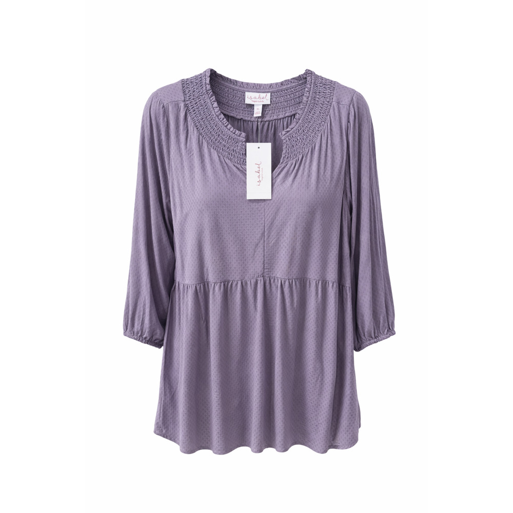 Isabel Maternity Smocked V-Neck Peplum Blouse‎ Purple XL NWT
